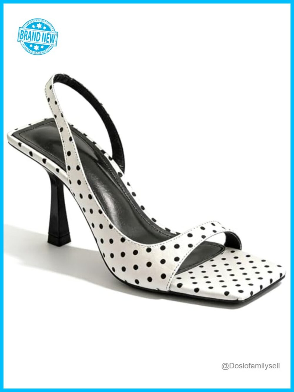 Polka Dot Slingback Stiletto Sandals Faux Leather Square Toe Kitten Heel